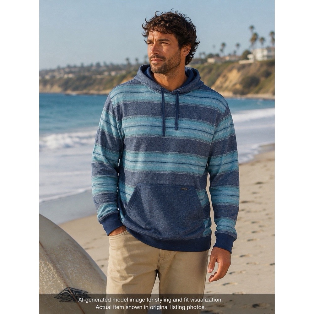 Rip Curl Mens XXL Striped Baja Hoodie Blue Surf Skate Pullover Kangaroo NWT